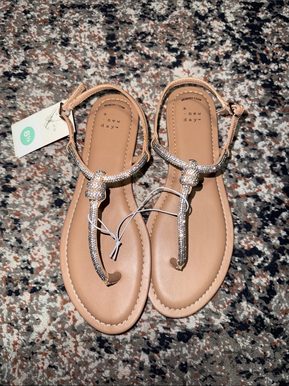 a new day Nude Rhinestone T-Strap Sandals